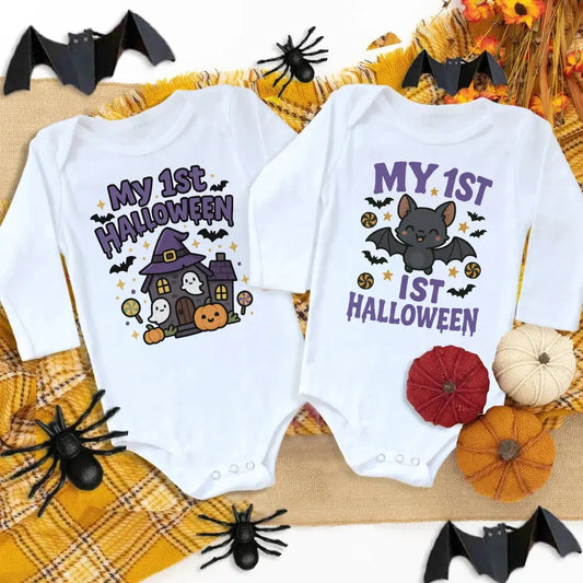 My First Halloween Bat Printed Baby Jumpsuit Autumn Holiday Party Infant Outfit Bodysuit Halloween Newborn Long Sleeve Romper