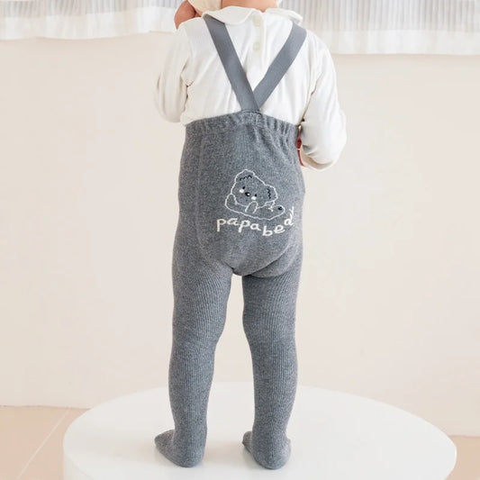 Newborn Baby Tights For Girls Boys Casual Infant Leggings With Shoulder Strap Cartoon Knitted Toddler Pantyhose Autumn New 0-3Y