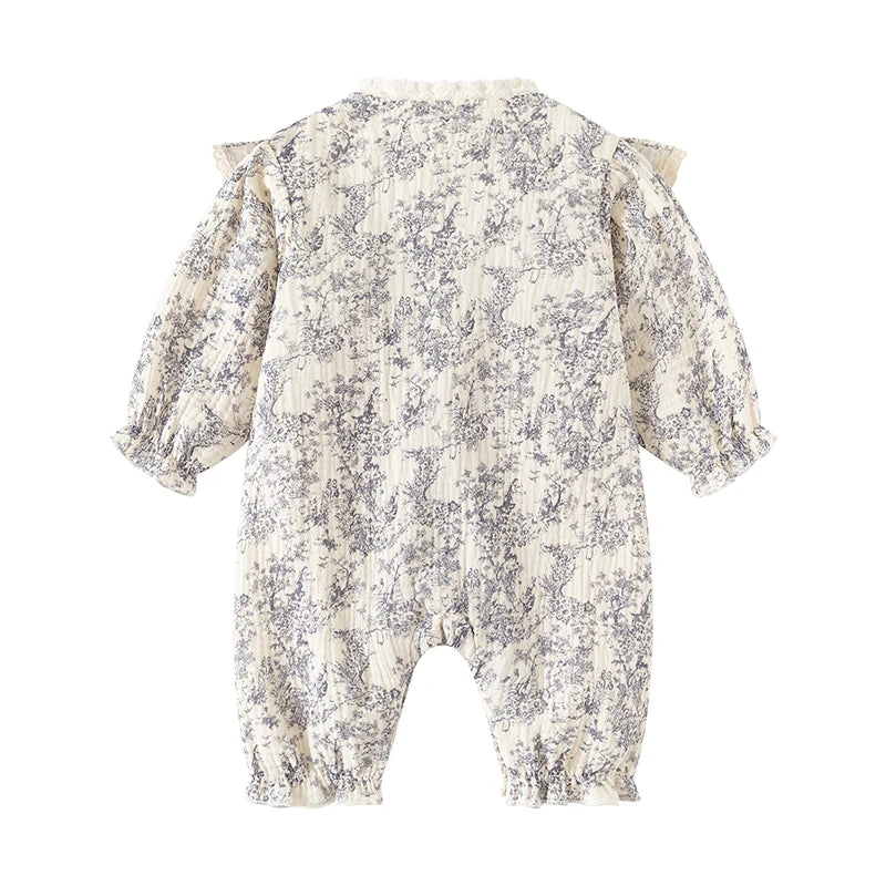 Ink Painting Newborn Baby Girl Jumpsuits Cotton Toddler Girls Onesie Clothes for Spring Autumn Infant Rompers +Hats