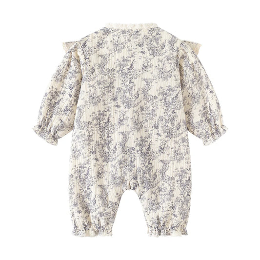 Ink Painting Newborn Baby Girl Jumpsuits Cotton Toddler Girls Onesie Clothes for Spring Autumn Infant Rompers +Hats