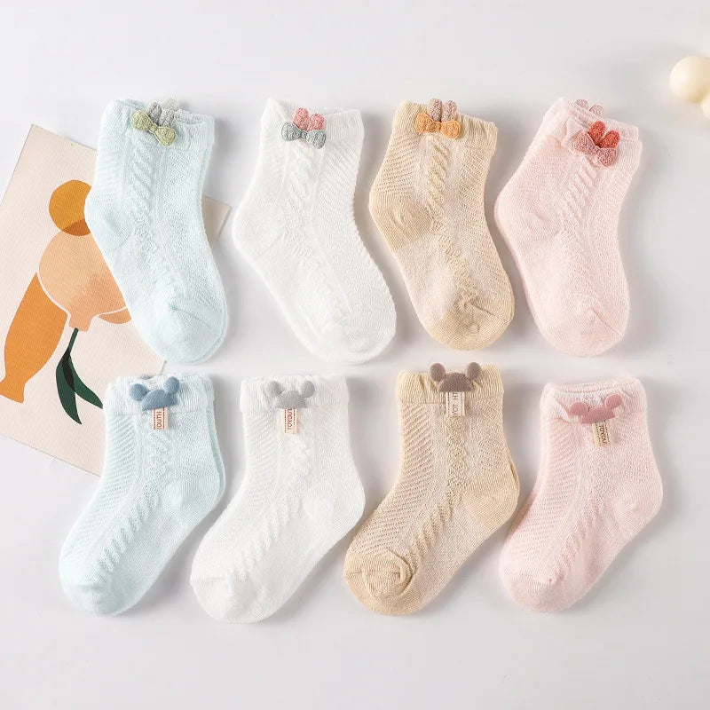 4pcs Newborn Socks Baby Summer Thin Cute Cute Mid Tube Short Socks Fashion New Baby Boneless Breathable Mid Tube Socks