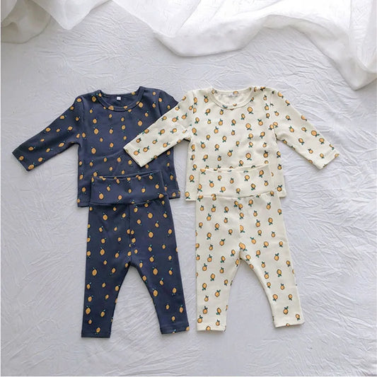 Baby Kid's Pajamas Set 0-3Y Spring Autumn Lemon Printed Home Clothing 2Pcs Boys Underwear Toddler Girls Cotton Sleep Wear
