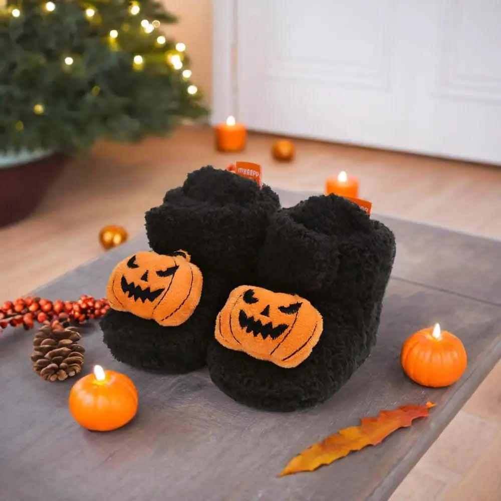 Halloween Pumpkin Baby Booties Slippers Infant Boys Girls Dress Shoes Newborn Crib Shoes Winter Footwear First Walkers Prewalker