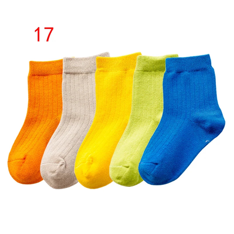 5Pair/lot New Children's Socks Solid Color Boys Girls Casual Socks
