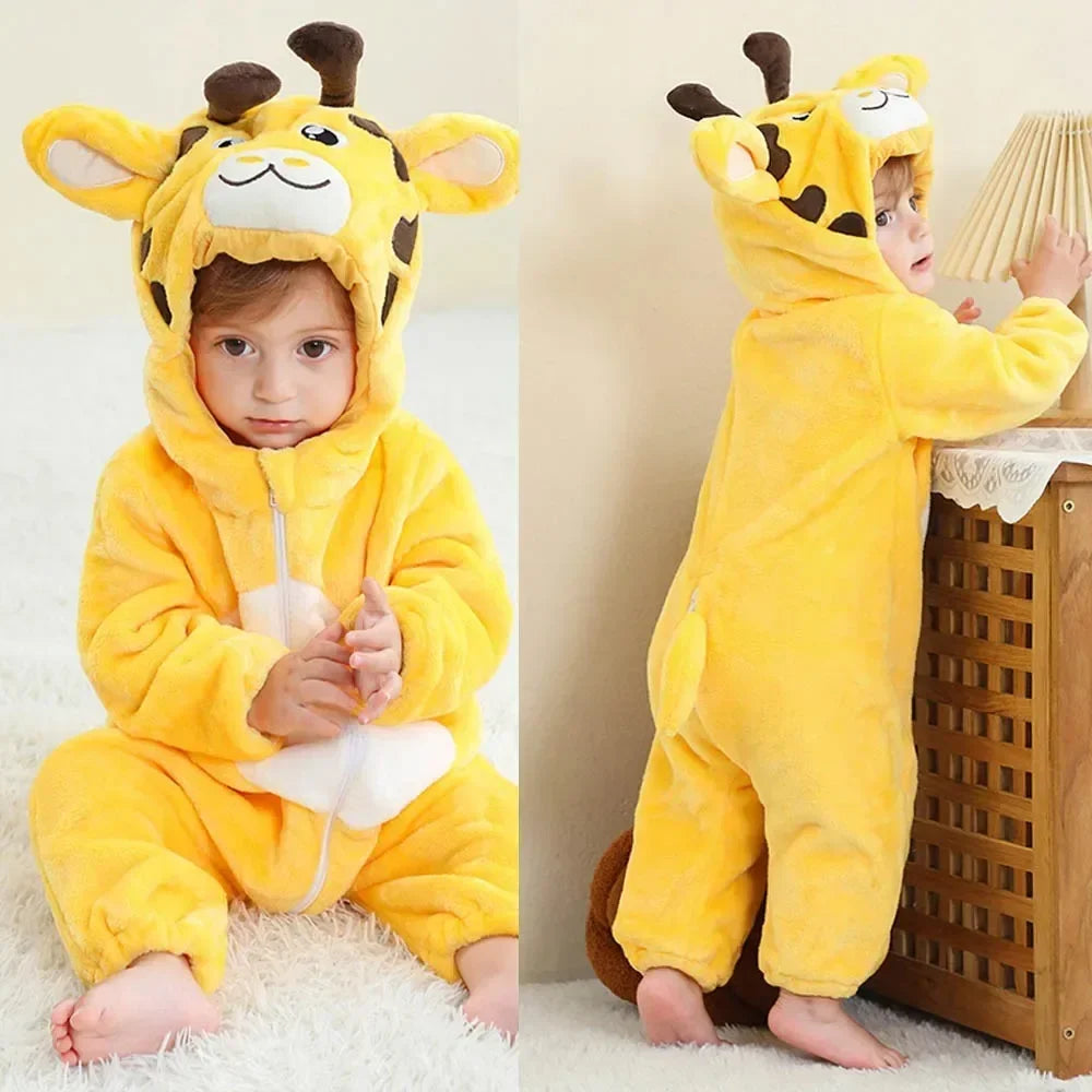 Newborn Kids Monkey Kigurumi Pajamas Winter Thick Baby Blanket Slppers Toddler Infant Clothes Hooded Animal Pyjamas Sleepwear