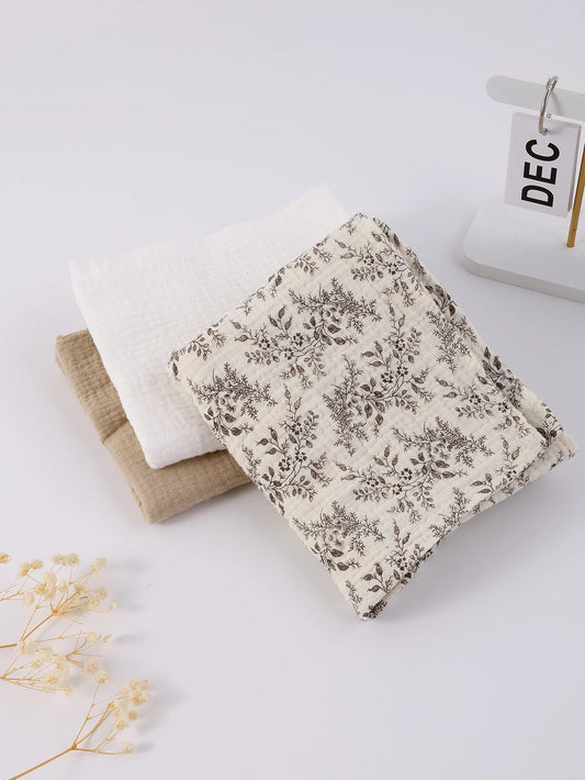 3PCS/set Boho Solid Floral Soft Breathable Newborn Baby Receiving Blanket Muslin Swaddle Blankets