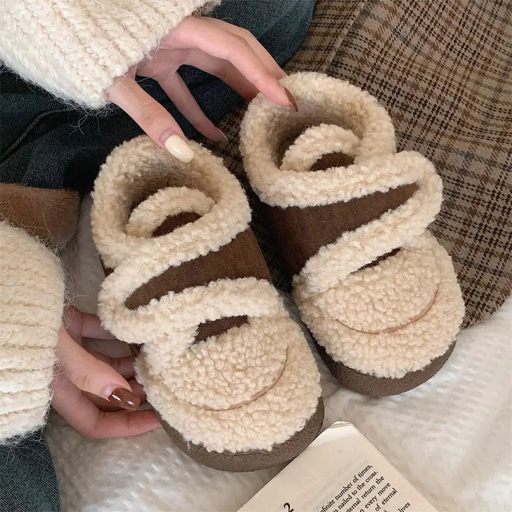 Winter Plush Children's Shoes Parent-child Boots Children's Lamb Wool Cotton Shoes Winter Warm Boys Girls Plush Bean Shoes