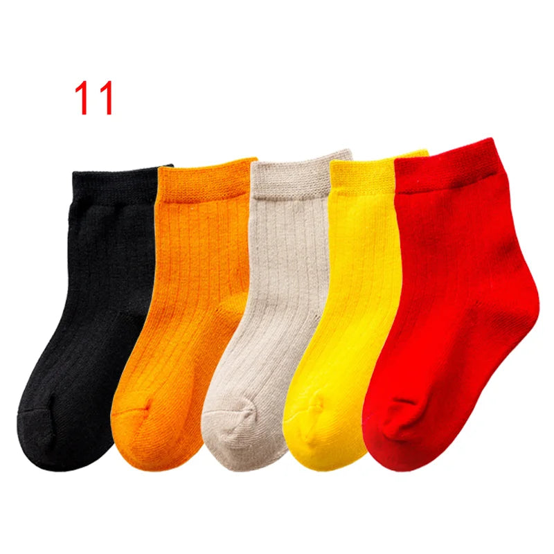 5Pair/lot New Children's Socks Solid Color Boys Girls Casual Socks