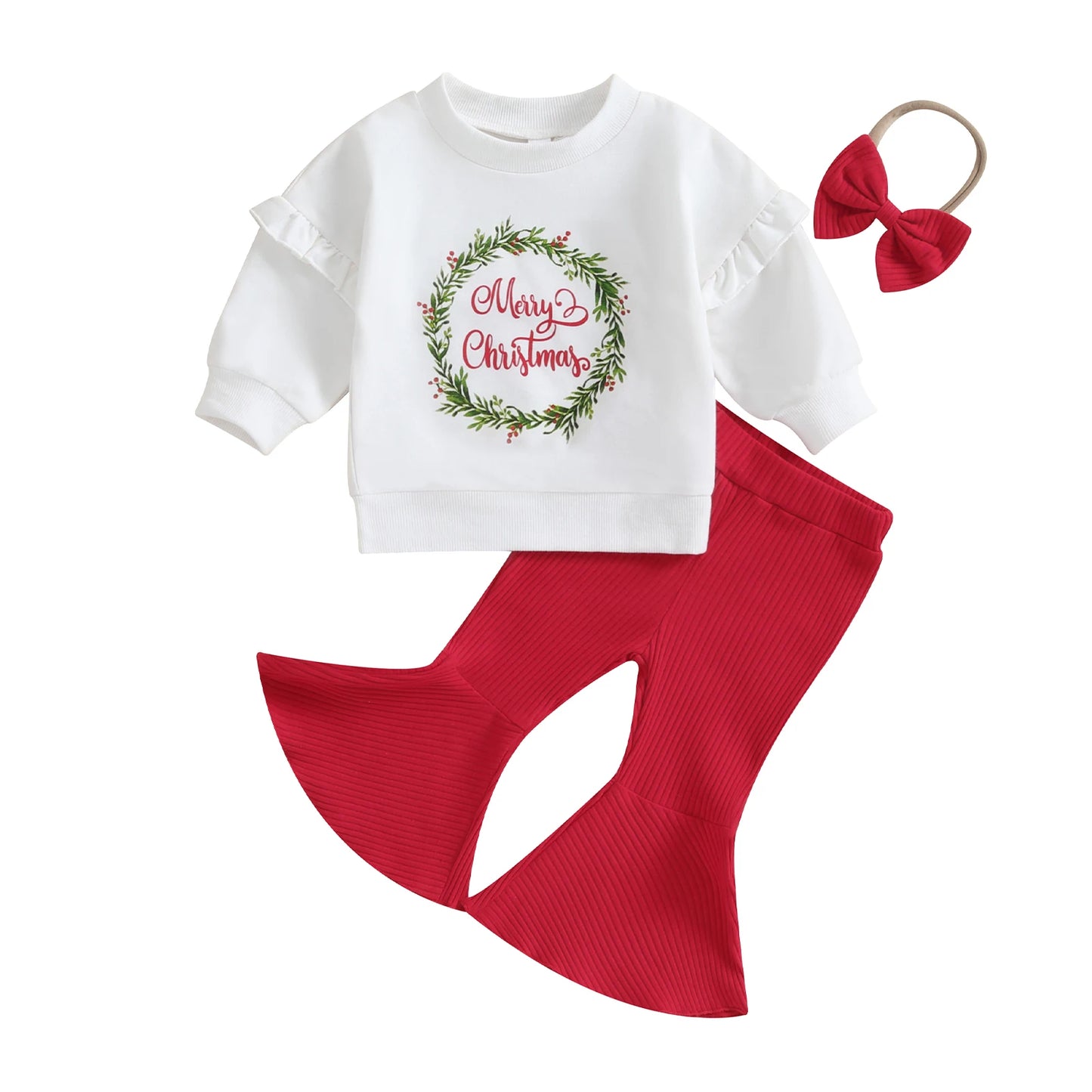 ma&baby 6M-4Y Christmas Infant Toddler Kid Baby Girl Clothes Sets Letter Ruffle Tops Pants Xmas Costumes Toddler Outfits D24
