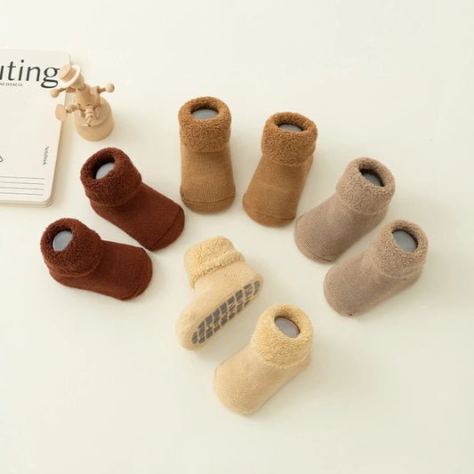 Solid Color Baby Socks Winter Thicken Warm Newborn Boy Girl Floor Socks Toddler Kids Non-slip Terry Socks