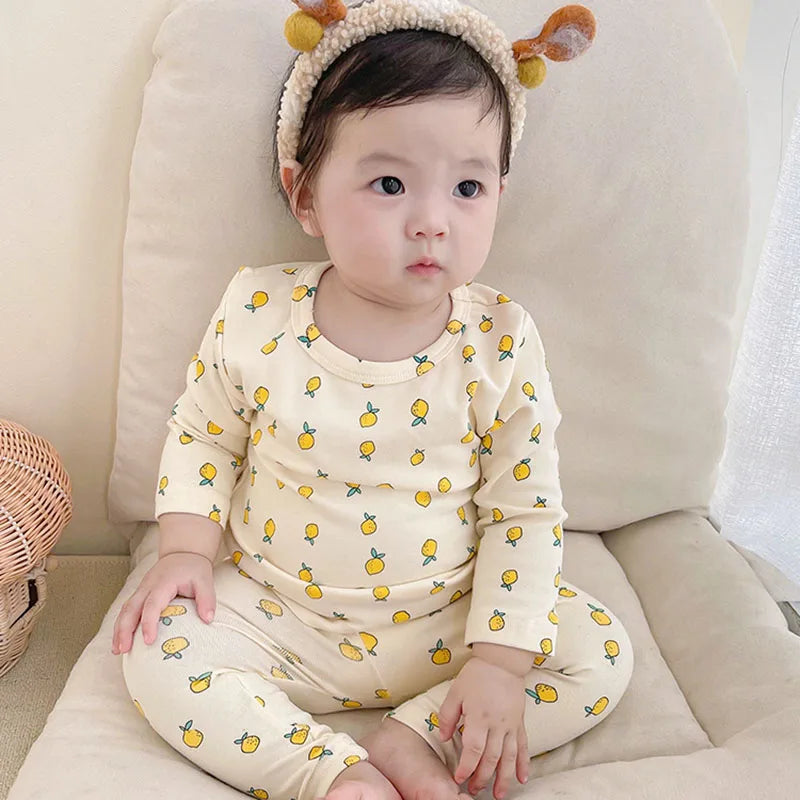 Baby Kid's Pajamas Set 0-3Y Spring Autumn Lemon Printed Home Clothing 2Pcs Boys Underwear Toddler Girls Cotton Sleep Wear