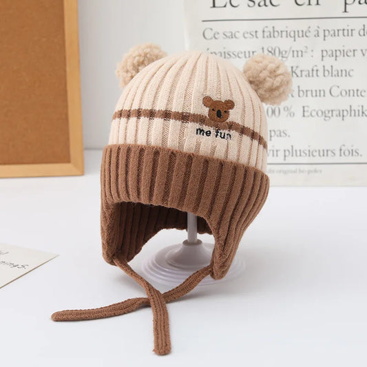 Winter Warm Knitted Baby Hat Cute Cartoon Animals Baby Boys Girls Cap Beanies Anti-cold Toddler Kids Lacing Hat