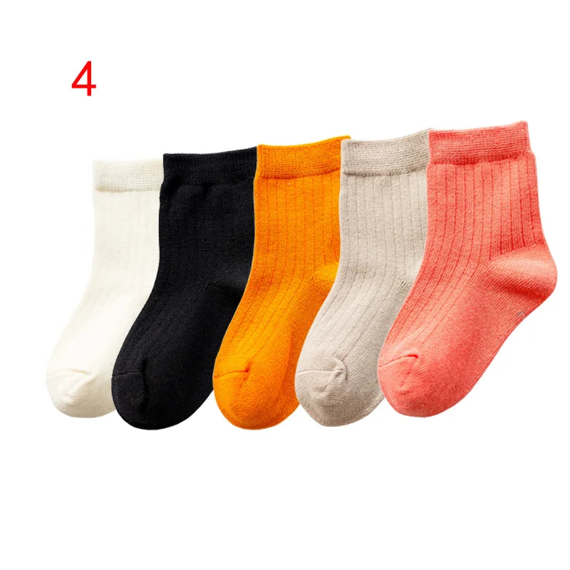 5Pair/lot New Children's Socks Solid Color Boys Girls Casual Socks