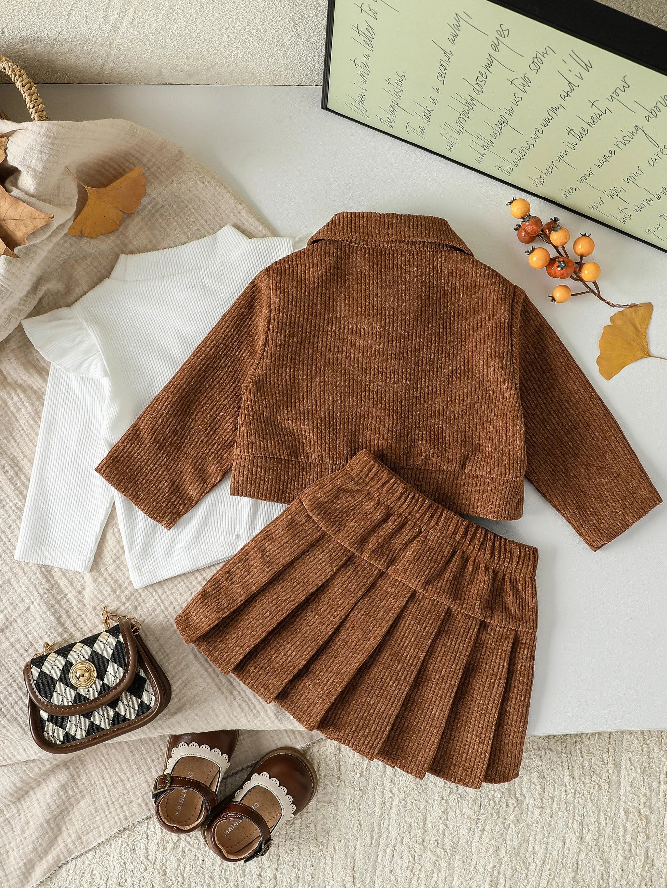 Baby Girl Autumn Winter Trendy Three Pieces Jacket Black High Collar Knitted Solid Long SleeveTop Skirt Street Party ClothesSet