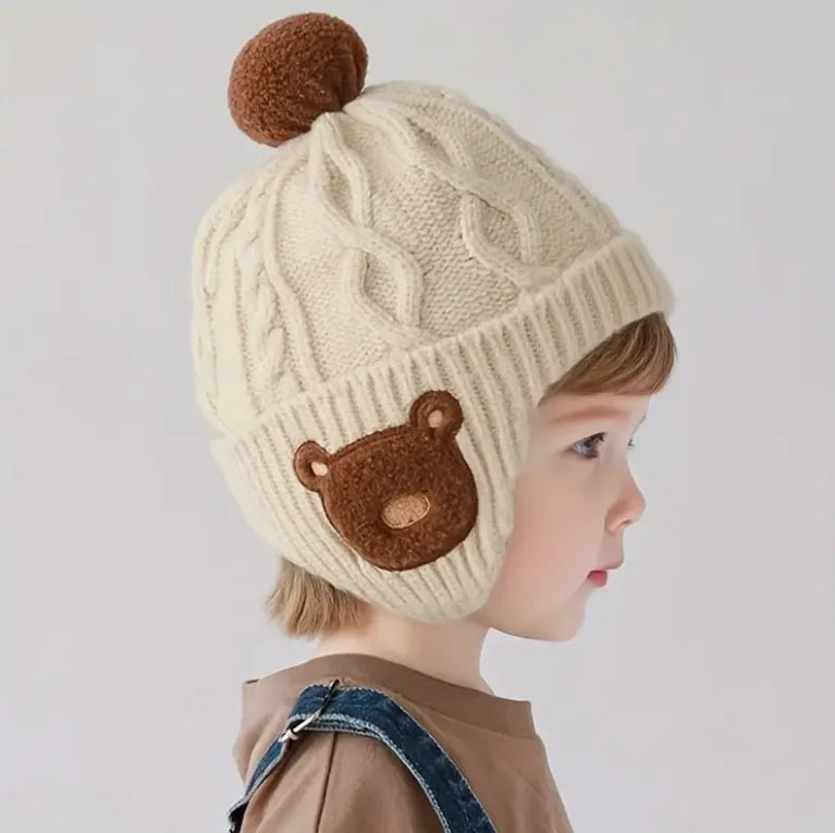 Kids' Winter Hat with Ear Flaps - Soft Warm Knit Beanie for Boys & Girls, -5 Years Comfortable Headwear, Outdoor Playwear