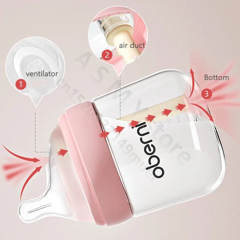Anti-flatulence newborn glass bottle / wide mouth eccentric nipple anti-breastfeeding bottle / 150ML210ML glass bottle