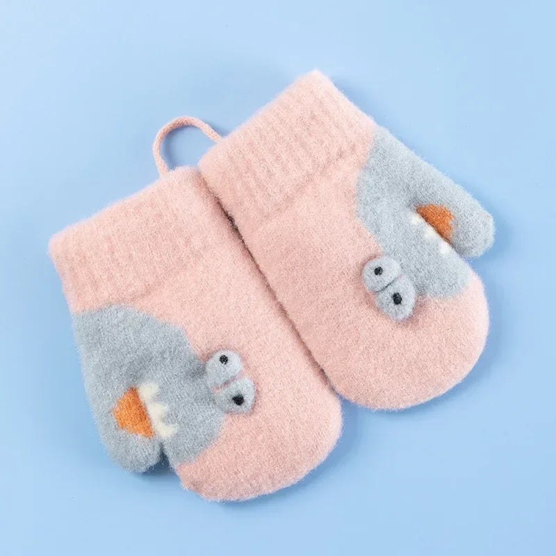 3-5Y Kids Gloves Winter Baby Knitted Thickened Gloves Cartoon Toddler Full Fingers Mittens Warm Windproof Glove for Boys Girls