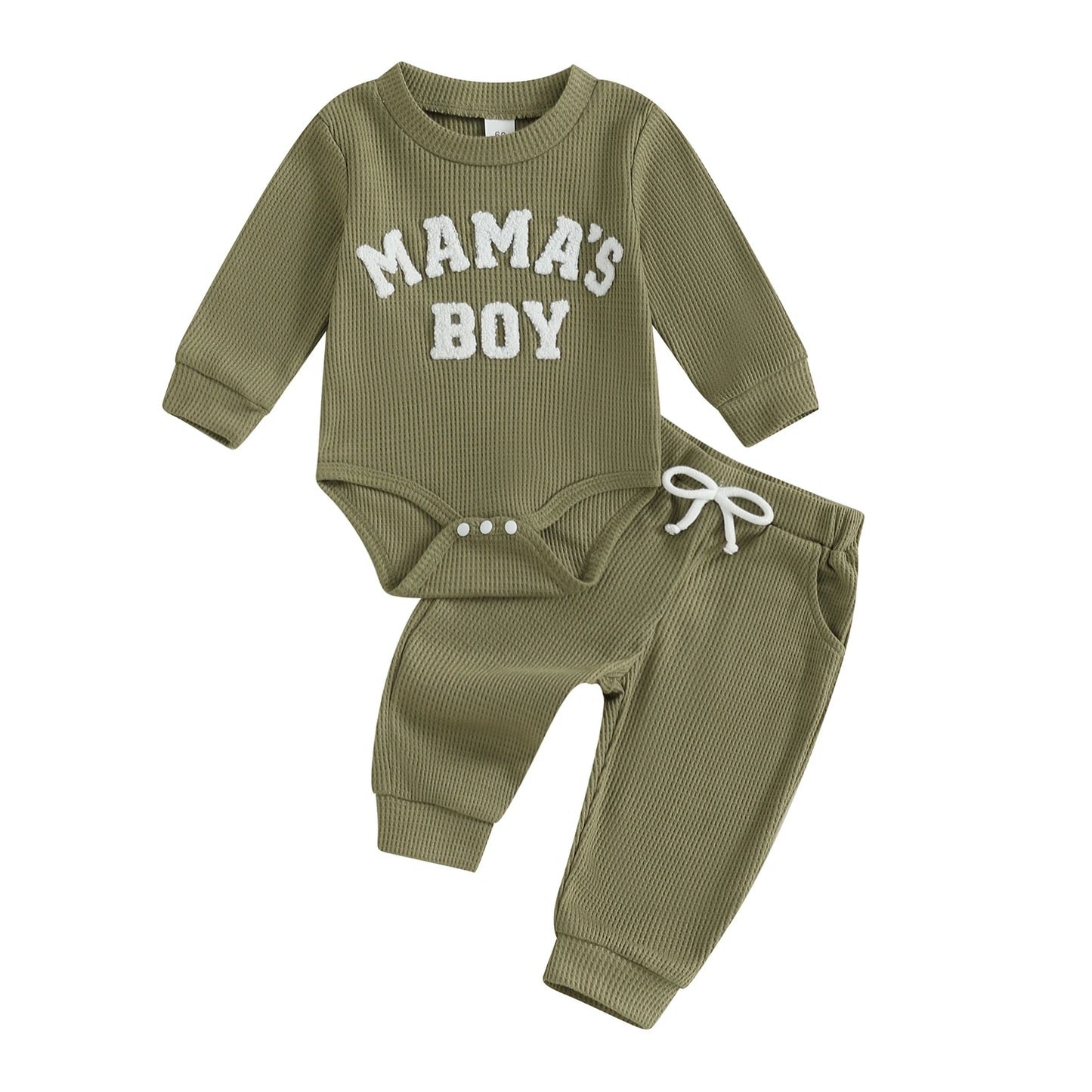Baby Boy Fall Outfit Letter Embroidered Long Sleeve Romper Solid Elastic Waist Pants 2 Piece Set