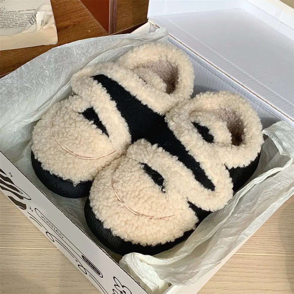 Winter Plush Children's Shoes Parent-child Boots Children's Lamb Wool Cotton Shoes Winter Warm Boys Girls Plush Bean Shoes