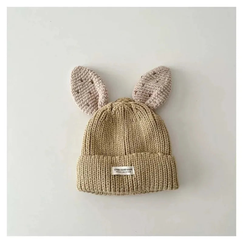 Cute Baby Bunny Hat With Ear 2025 Autumn Children's Knitted Hat Boys Girls Beanie Cap Warm Wool Pullover Hat