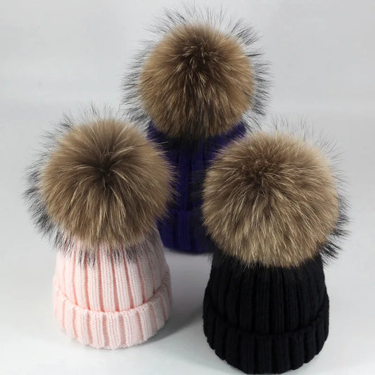 Head Cap Hugger Toque Stocking Watch Autumn Winter Hat Baby Children Thickened Warm Knitted pom-pom parent-child 8M120