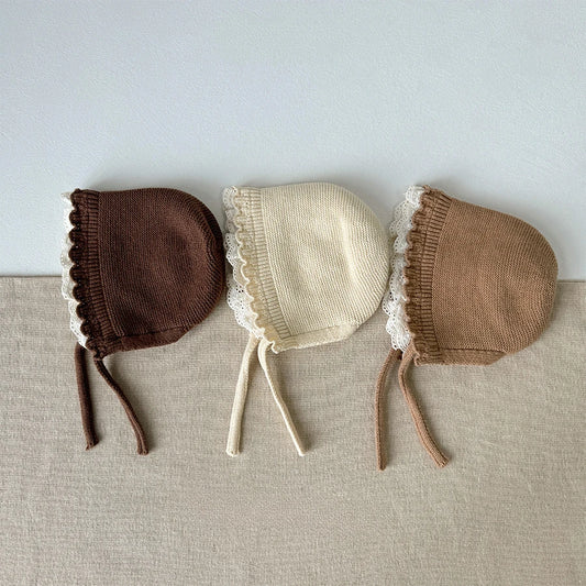 Korean Baby Boys Girls Hat Autumn Winter Warm Ear Protection Caps Ruffle Lace Princess Children's Knitted Wool Hat