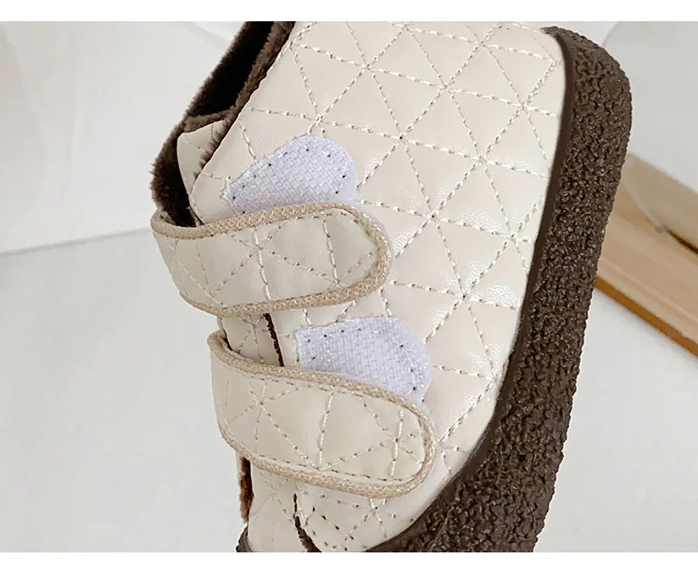 Winter Plush Shoes For Children Geniune Leather Boy's Girl's Toddler Shoes Ergonomics Soft-soled Boy's Girl's Faux Fur Warm Shoe