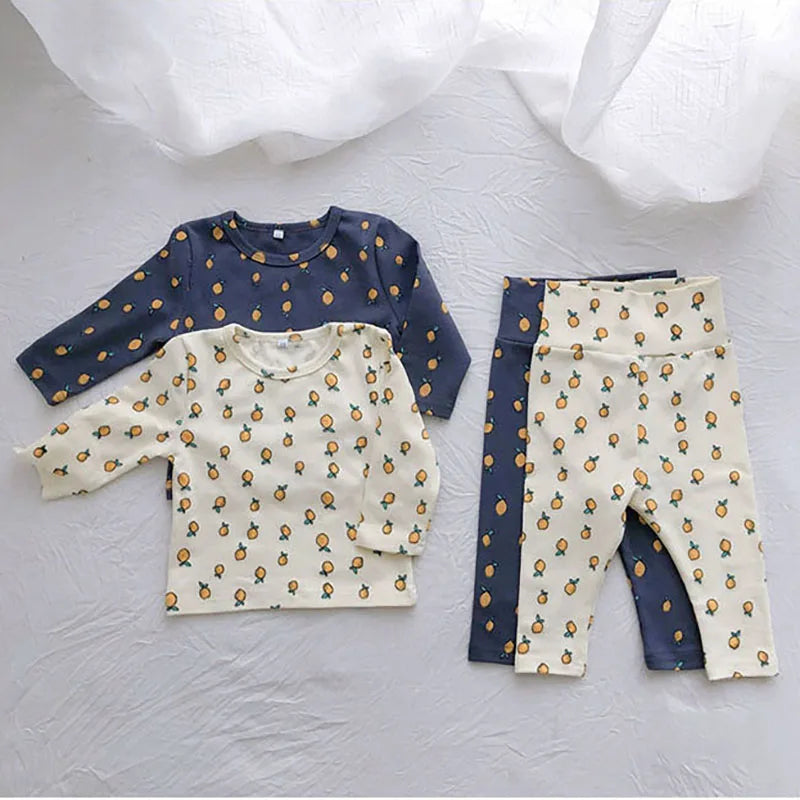 Baby Kid's Pajamas Set 0-3Y Spring Autumn Lemon Printed Home Clothing 2Pcs Boys Underwear Toddler Girls Cotton Sleep Wear