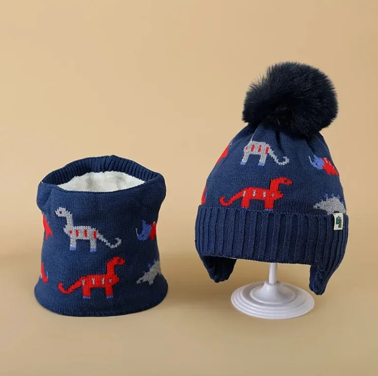 2pcs Kids' Winter Hat & Scarf Set - Soft Warm Knit Beanie with Ear Flaps Lightweight Warmth for Boys & Girls