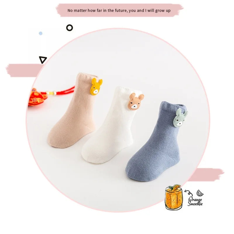 3 Pairs Baby Socks Newborn Baby Boy Girls 0-3 Years Kids Soft Cotton Cartoon Animal Children's Socks for Girls
