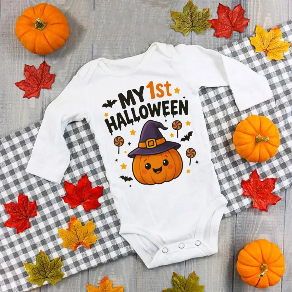 My First Halloween Bat Printed Baby Jumpsuit Autumn Holiday Party Infant Outfit Bodysuit Halloween Newborn Long Sleeve Romper