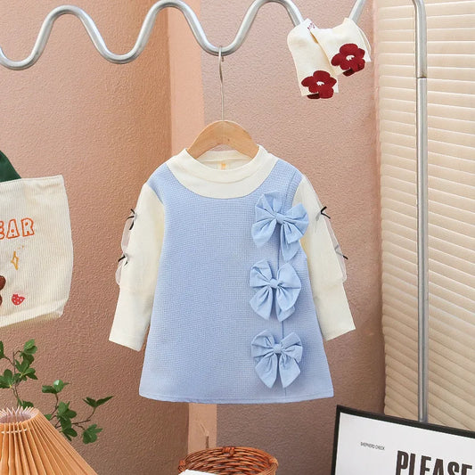 New Girls' Western-Style Princess Dress Korean Version Flower Dress For Baby Girls Long Sleeved Dress