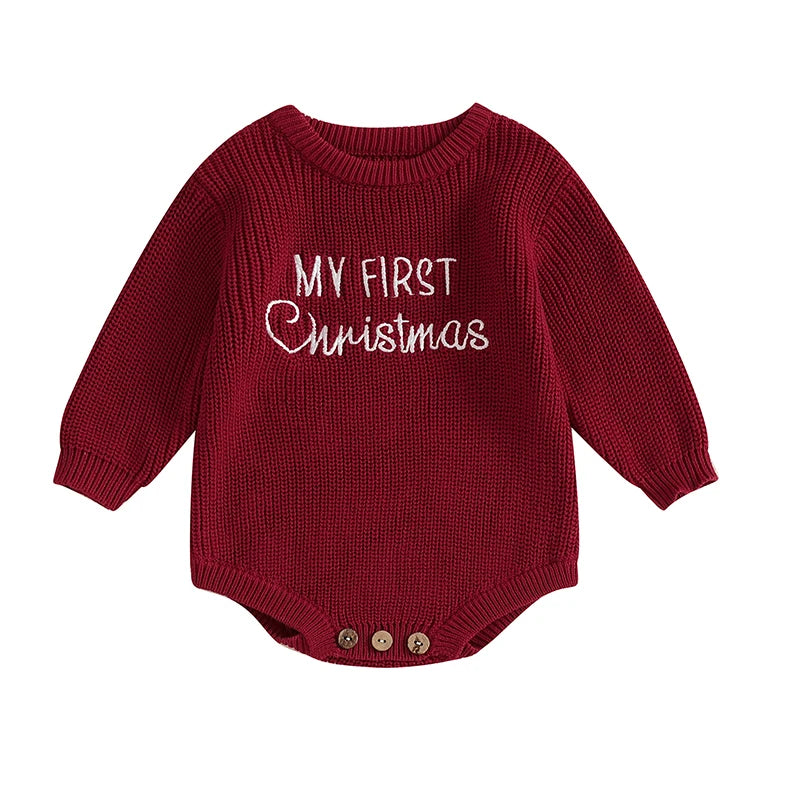 Baby Boy Girl Sweater Knit Rompers Christmas Long Sleeve O Neck Letter Embroidery Baby Clothing Jumpsuits Newborn Baby Clothes