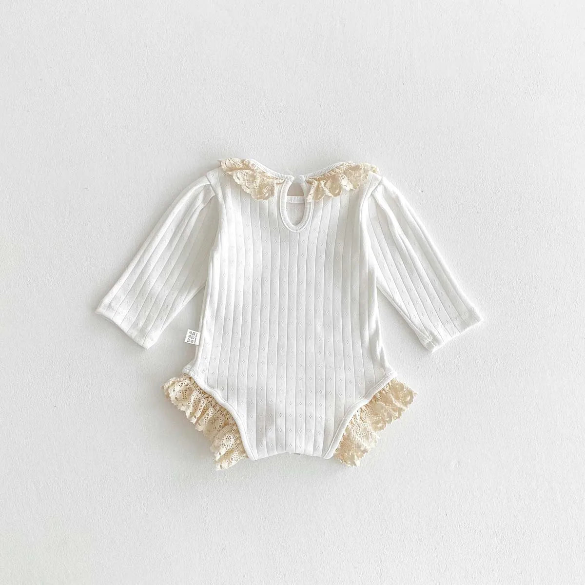 Autumn and Winter Baby Korean Style Lace Round Neck Hollow Pit Strip Long-Sleeved Boomsuit Baby Girl's Hem Lace Boomsuit
