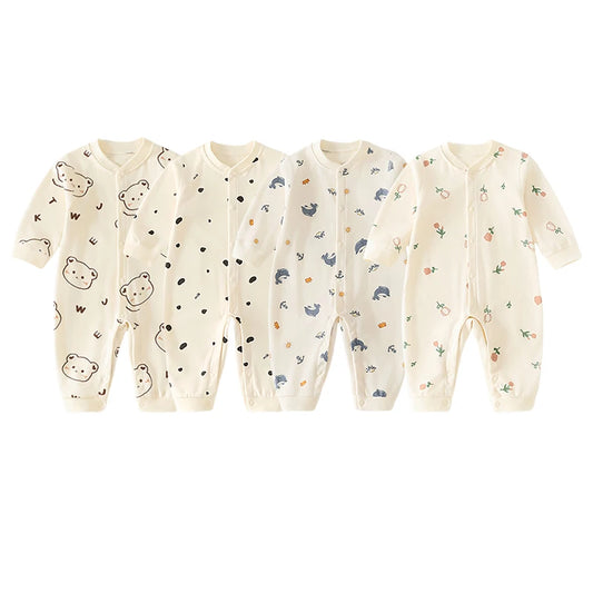 0-2Y Pure Cotton Long Sleeve Newborn Baby Rompers Skin-friendly One Piece Diaper Jumpsuit Underwear Infant Cartoon Homewear