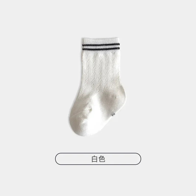 Korean Kids Cotton Mesh Socks Spring Summer Middle Tube Socks Newborn Infant Toddler Boys Girls Stripe Socks 0-7years Old