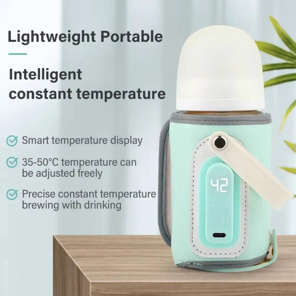 LED Display Portable Baby Bottle Warmer Smart Temperature Control Temperature Adjust Travel Breastmilk Heater 35-50℃ Range