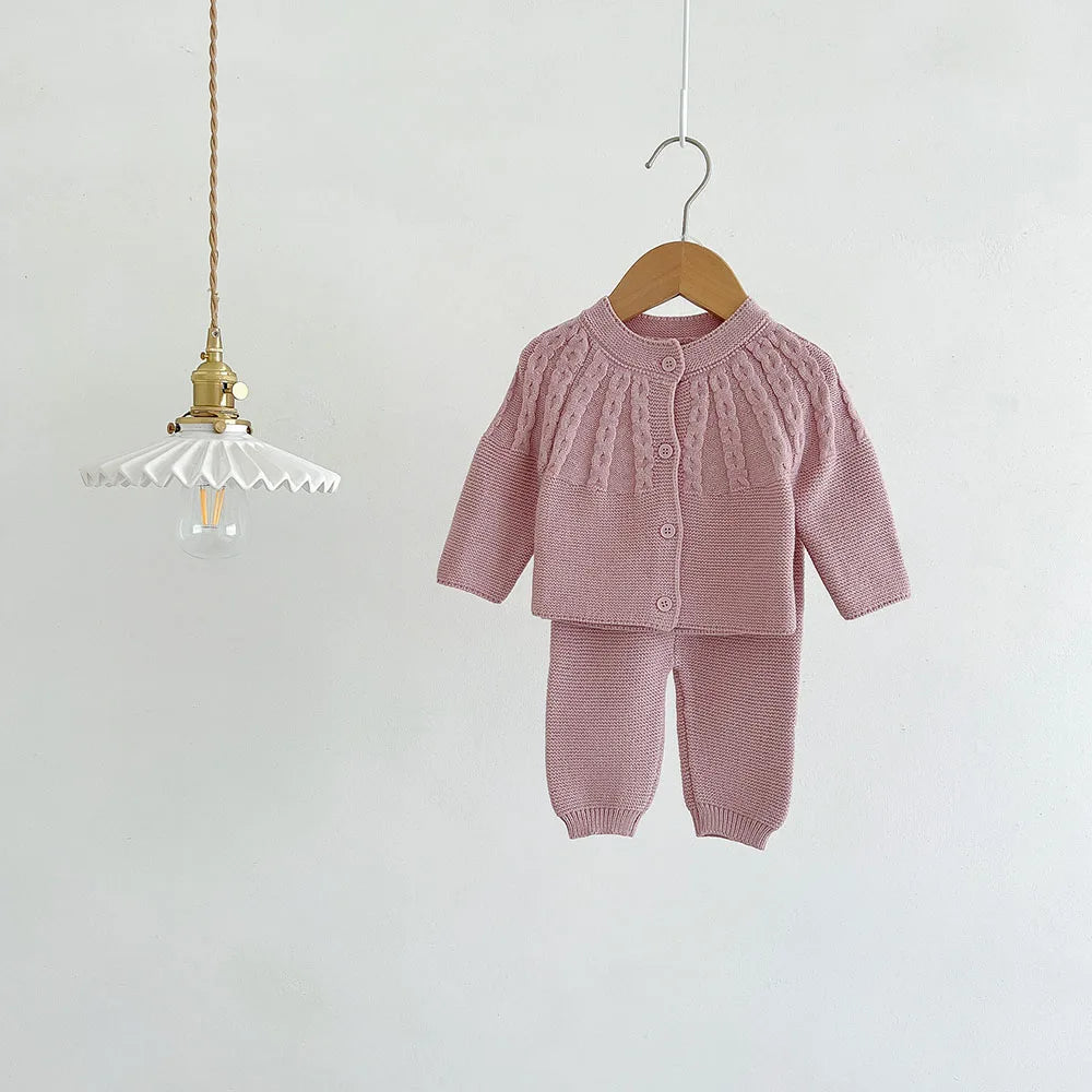 2Pcs Baby Girl Knitted Clothes Autumn Long Sleeve Sweater + Pant Toddler Boy Clothes Suit
