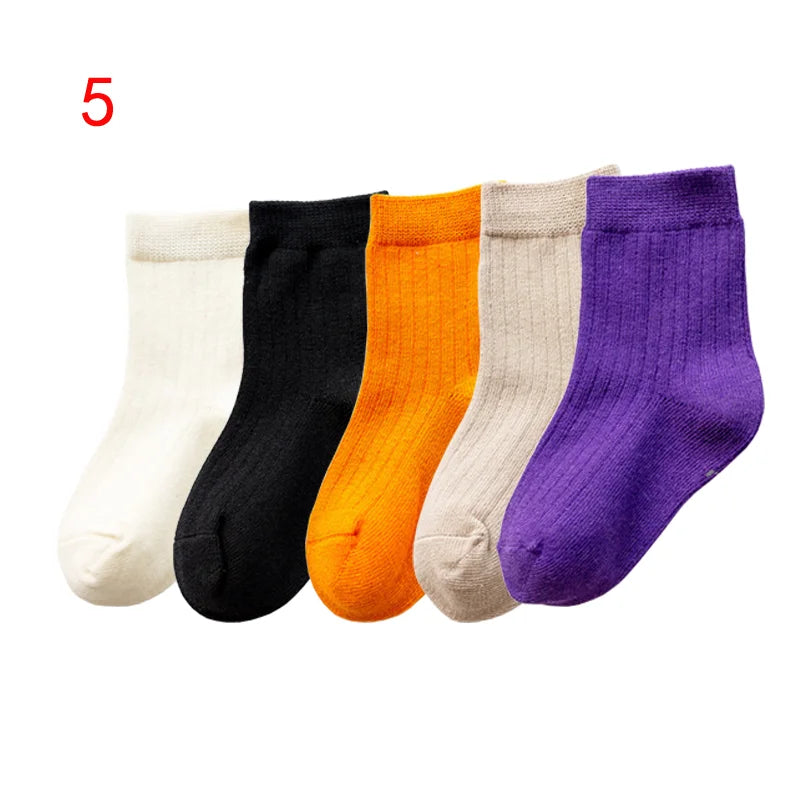 5Pair/lot New Children's Socks Solid Color Boys Girls Casual Socks