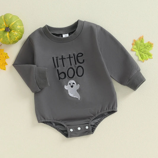 Newborn Baby Boy Autumn Romper Baby Long Sleeve Ghost Letter Embroidery Rompers Baby Halloween Clothes Sweatshirt Jumpsuits