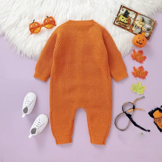 2025 Halloween Baby Knitted Romper 3D Pumpkin Applique Newborn Onesie 0-18M  Autumn  Winter Toddler Jumpsuit Festival Outfit