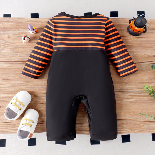 Autumn Boys And Babies Aged 0-1 Years Old, Comfortable Casual Round Neck Striped Halloween Doll Long-Sleeved Jumpsuit