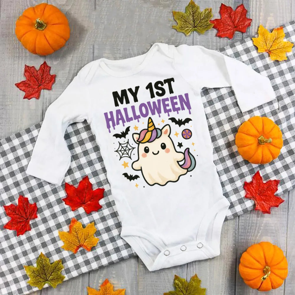 My First Halloween Bat Printed Baby Jumpsuit Autumn Holiday Party Infant Outfit Bodysuit Halloween Newborn Long Sleeve Romper