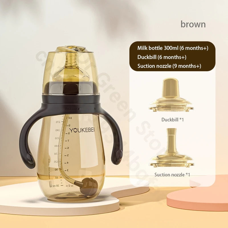 Baby bottle imitation breastmilk newborn baby wide-caliber PP bottle with handle baby straw bottle