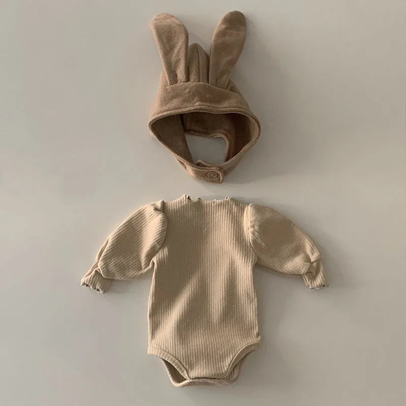 Infant Soft Cotton Long Sleeve Bodysuit Solid Newborn Baby Girl Jumpsuit Toddler Loose Puff Sleeve Pajamas Cute Clothes 0-24M
