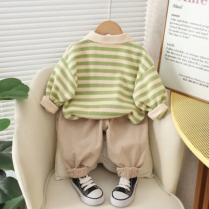 Spring Autumn Children Kids Boys Clothes Infant Strips Cartoon Bear T-shirt Pants 2Pcs/set Toddler Fashion Cloth Kids Tracksuits