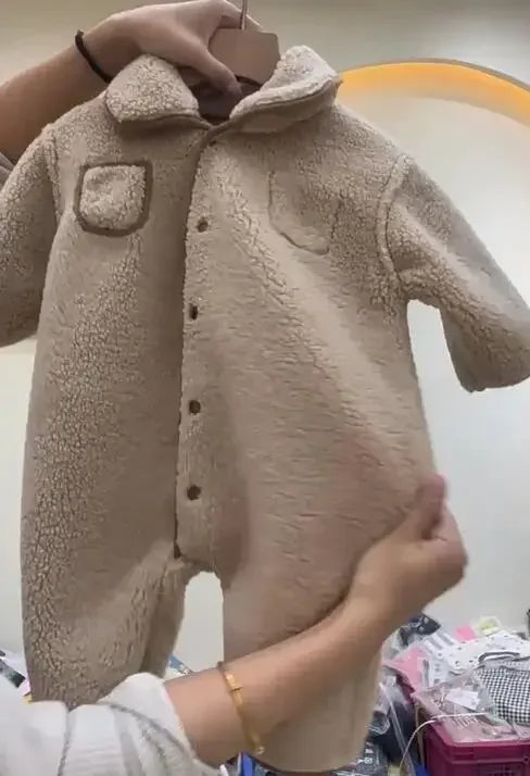 Baby boys and girls fashion Winter Reversible Lamb wool bodysuits 0-3 years infants warm thick jumpsuits