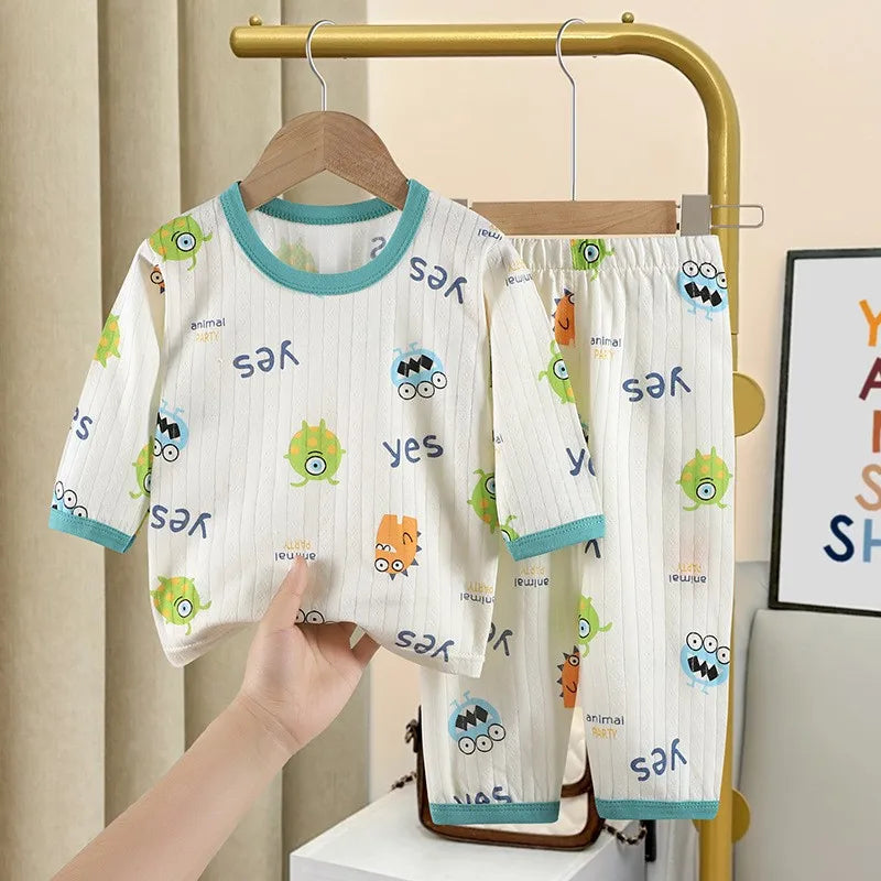 Casual Home Clothes For Child Spring Summer Thin Pajamas Suit Cartoon Tops+Pants 2 Piece Set Baby Boys Girls Cute Sleepwear