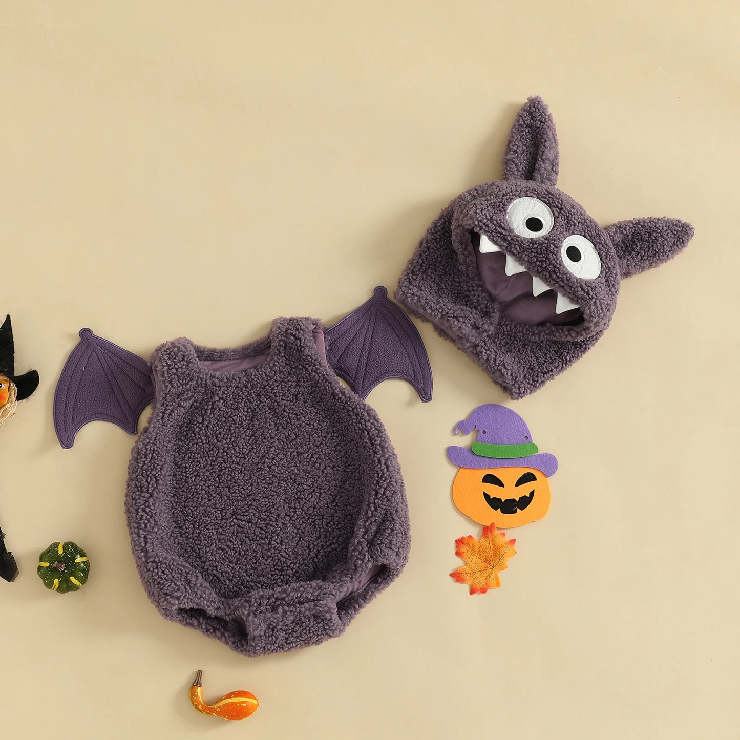 Lioraitiin Kids Boys Halloween Costume Cute Infant Bat Wings Romper and Hat Set for Toddler Cosplay Party Holiday Outfit