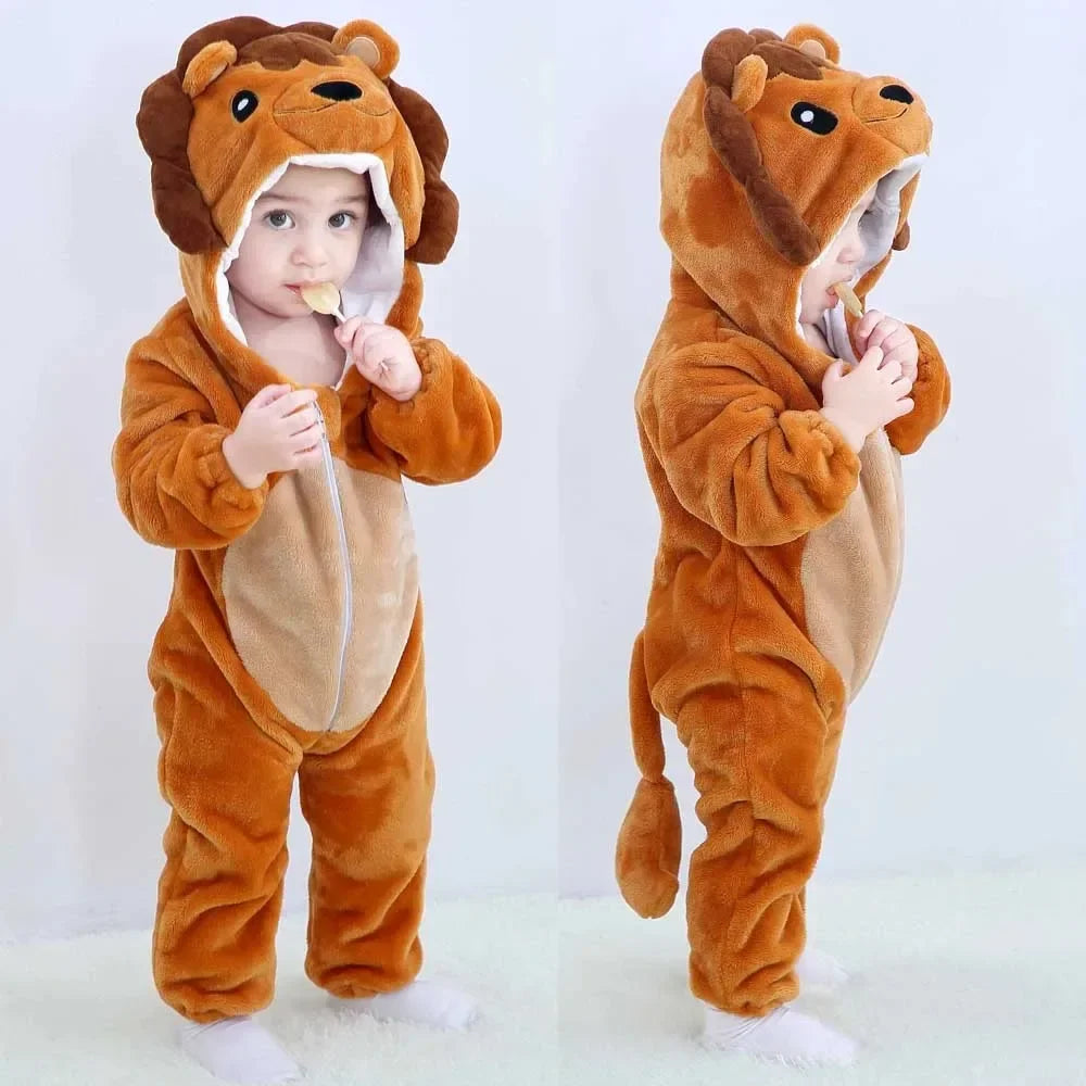 Newborn Kids Monkey Kigurumi Pajamas Winter Thick Baby Blanket Slppers Toddler Infant Clothes Hooded Animal Pyjamas Sleepwear